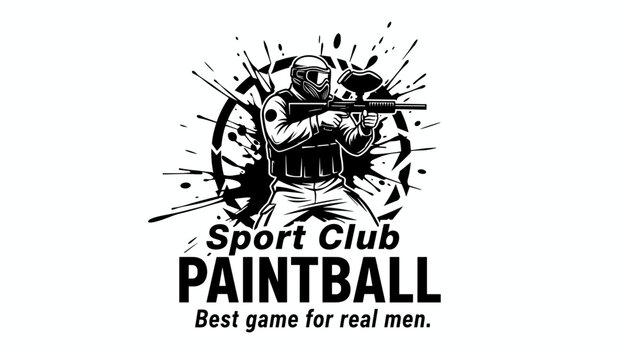 Professional sports club paintball logo design featuring a player in gear with a gun against a black splash background.