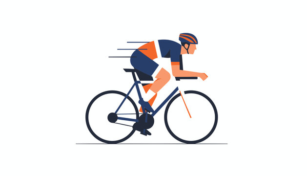 Professional cyclist riding a road bike at high speed with speed lines on a clean white background vector illustration.