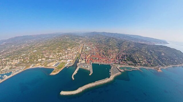 Aerial View of Imperia on the Italian Riviera, Liguria, Italy