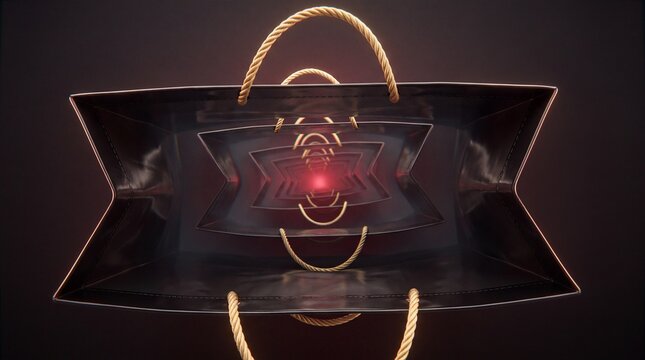 Black Friday 3D shopping bag inside a luminous sale portal