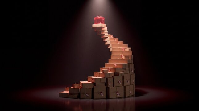 Black Friday 3D staircase built from stacked delivery boxes