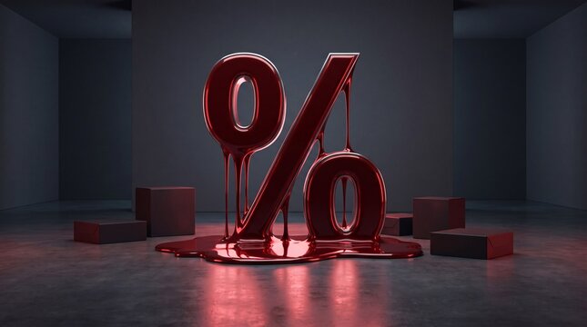 Black Friday 3D discount symbol melting on a dark floor