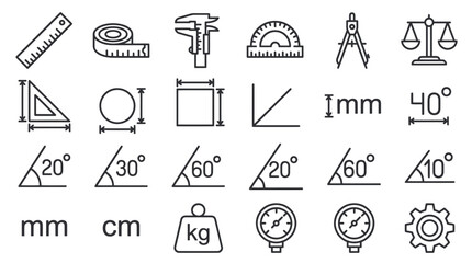 Fototapeta premium Technical measurement and geometry drafting instrument icons.