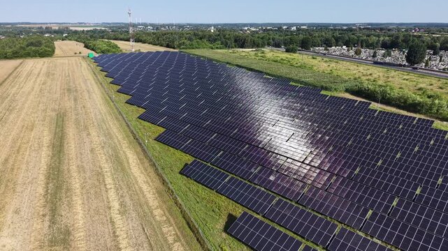 Aerial View of Solar Panels for Renewable Electricity