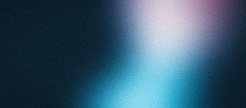 Grain texture glowing gradient background light blue purple blurred shape on dark backdrop for digital header wallpaper banner poster cover design