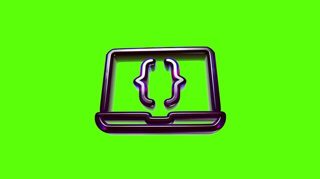 Shiny 3d metal laptop icon with code brackets symbol for computer programming and software development concept