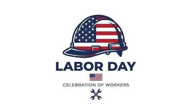 Labor day illustration with a hard hat decorated in an american flag design