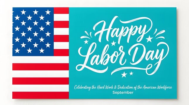 Happy labor day greeting with an american flag background and elegant calligraphy