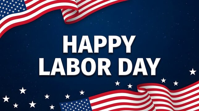 Happy labor day patriotic background with american flags and stars celebration