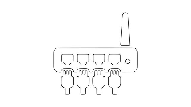 Wireless router with multiple ports network connection icon animation