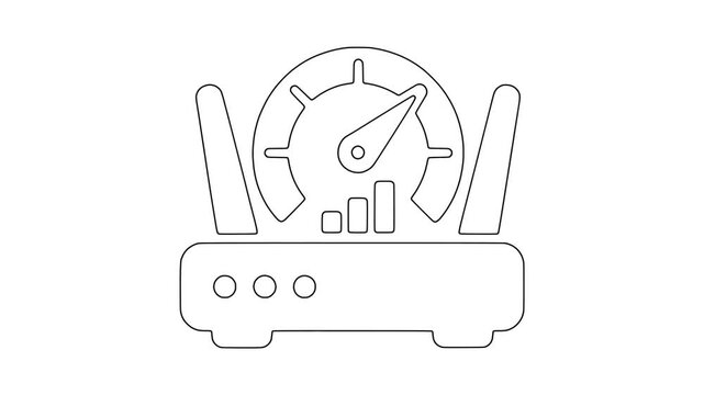 Wireless router with speedometer network performance icon animation