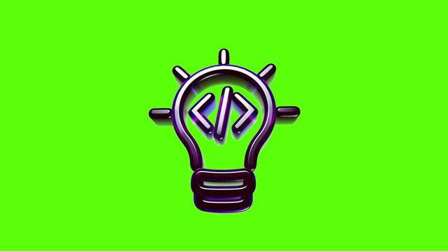 Shiny 3d light bulb icon with coding brackets symbol for software development and programming concepts
