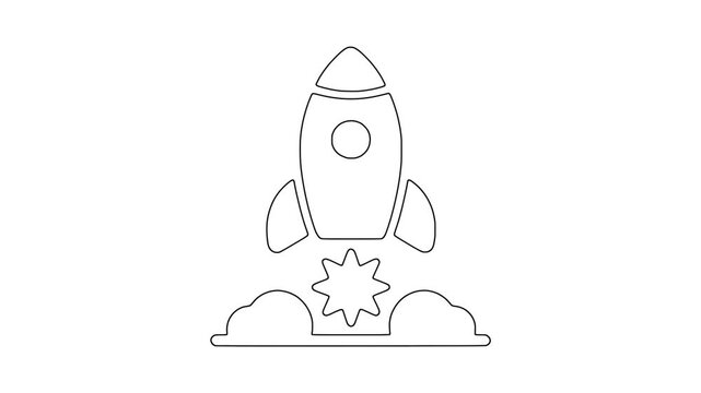 Launching rocket with sparkle startup success icon animation