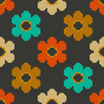 Vector - knited colorful flowerheads seamless pattern.