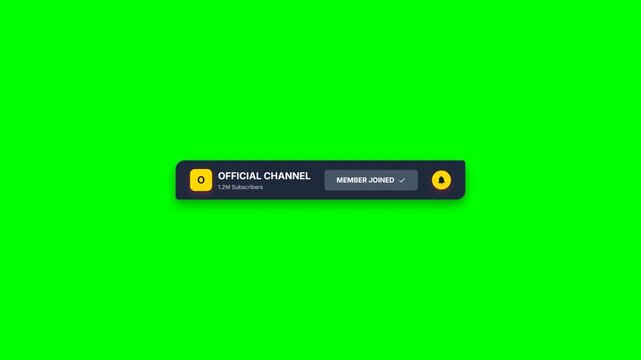 Animated subscribe button with bell icon on green screen