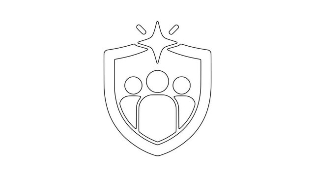 Team inside a shield with gears protected organization icon animation