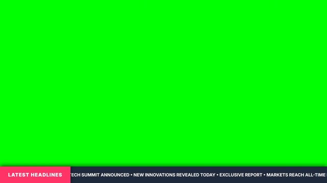 Breaking news scrolling text ticker on green screen