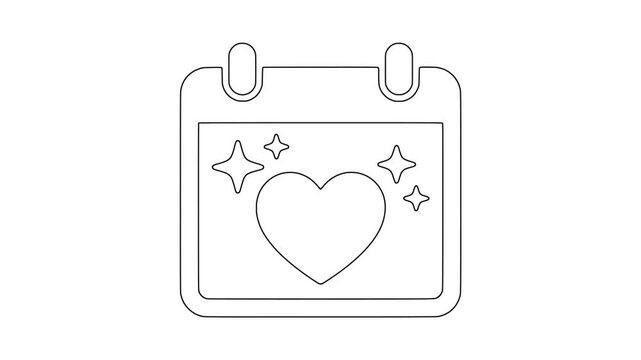 Calendar with heart and sparkles special date icon animation