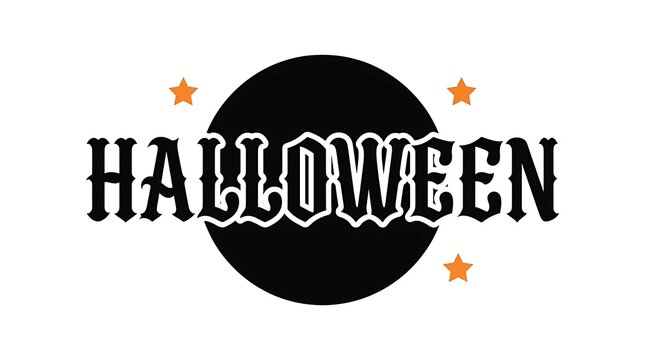 Halloween typography with a black circle and orange stars is a vector illustration text font