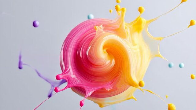 ?Vivid swirling paint splashes create dynamic and colorful abstract art