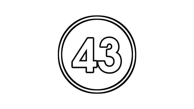 Number 43 animation motion graphics sign symbol in circle on white background video element