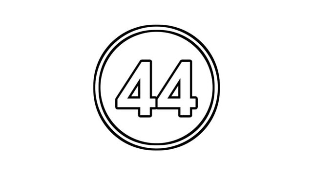 Number 44 animation motion graphics sign symbol in circle on white background video element
