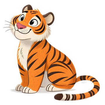 Cute cartoon tiger cub sitting relaxed