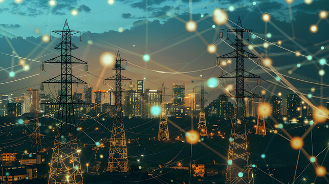 Advanced energy grid integration concept showing smart power networks, renewable energy, and digital infrastructure.