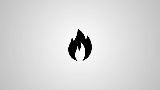 Black fire flame icon animation appearing on clean white background.