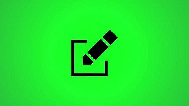 Animated pencil editing icon performing writing motion against vibrant green background.