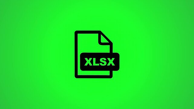 Animated xlsx file icon on green screen background, flat design, concept for digital document.
