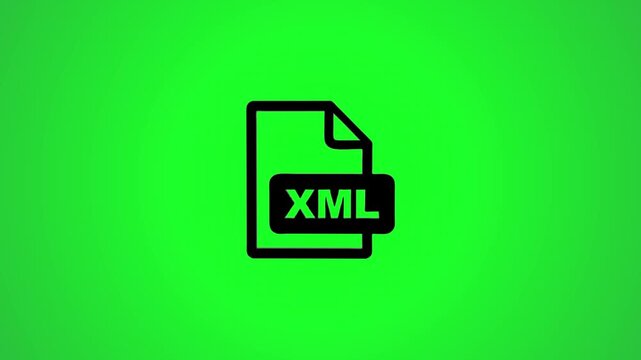 Rotating xml file icon animation on bright green chroma key background.