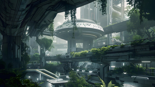 Futuristic urban park blending smart technology, nature, and sustainable city life.