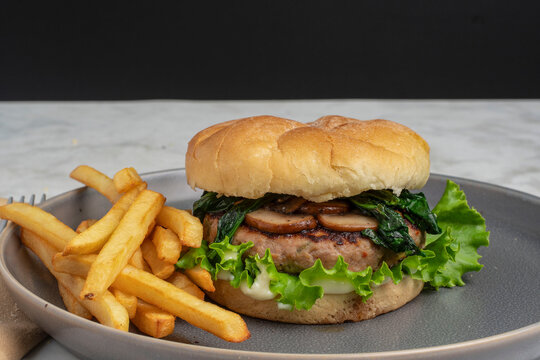 turkey mushroom burger  with fries
