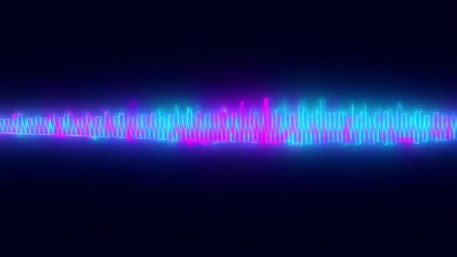 Abstract sound wave visualization with vibrant neon equalizer bars on dark gradient background