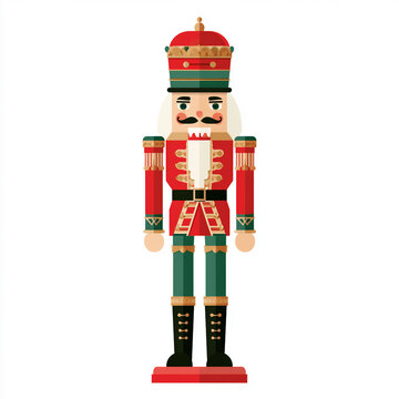 Classic Christmas nutcracker toy soldier standing in red and green uniform illustration.
