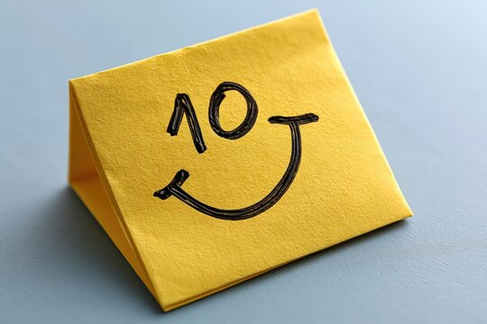 Yellow sticky note with handwritten smiley face for feedback and joy