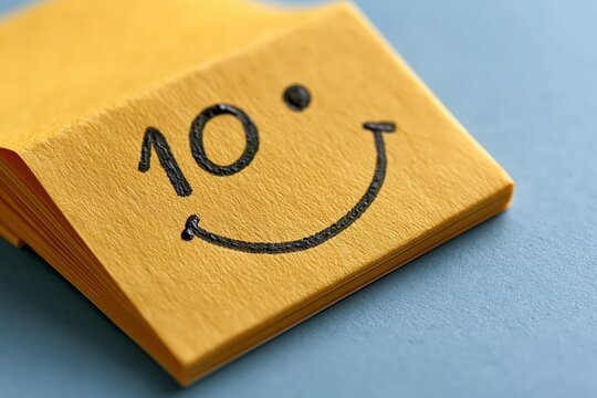 Yellow sticky note smiley face positive message corporate business mood