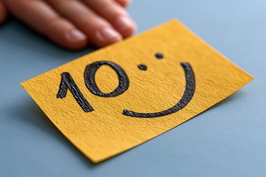 Hand holding yellow note with smiley face and rating score concept