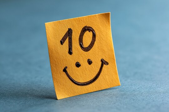 Yellow sticky note with handwritten smile face and number