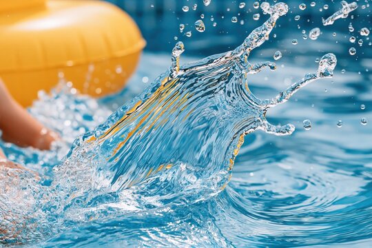Water splash pool summer vacation background with dynamic liquid spray