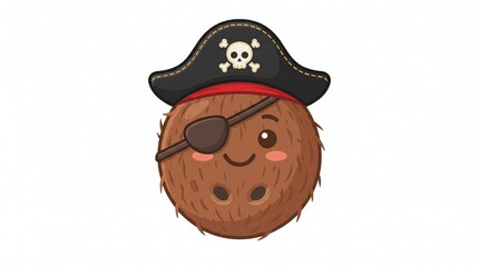 Naklejka premium Cute pirate coconut cartoon mascot wearing captain hat and eye patch isolated on white background