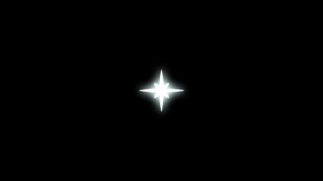 Sparkling star twinkle glitter white cartoon doodle animation, glowing shinning stars, flat vector blinking shining light twinkling effect glowing on black screen background