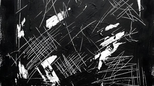 Black paint scraped away to reveal white linear marks Background