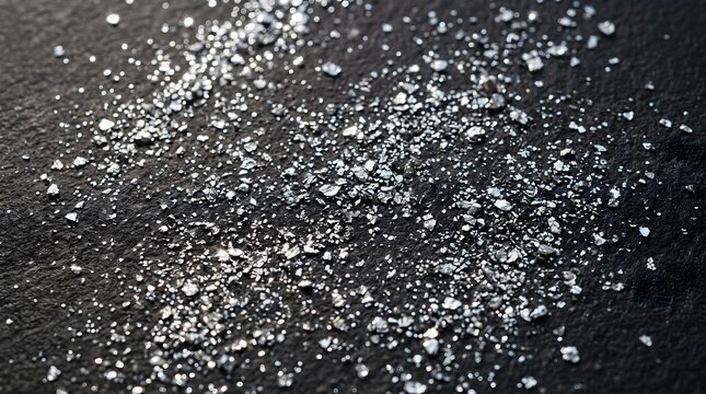 Silver graphite flakes shimmering across dark paper Background