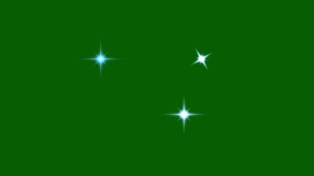 Sparkling star twinkle glitter white cartoon doodle animation, glowing shinning stars, flat vector blinking shining light twinkling effect glowing on green screen background