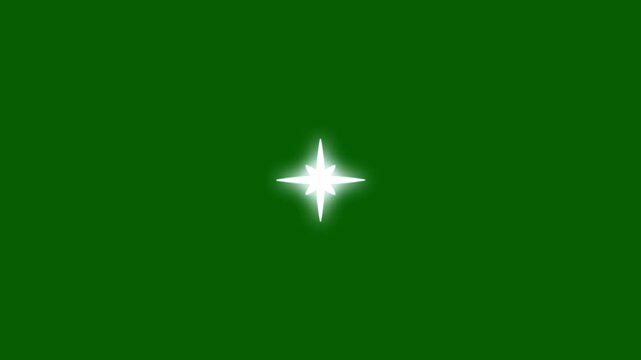 Sparkling star twinkle glitter white cartoon doodle animation, glowing shinning stars, flat vector blinking shining light twinkling effect glowing on green screen background