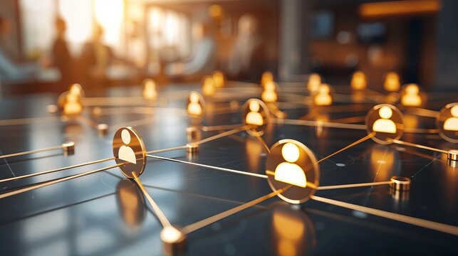 Interconnected network of professional contacts representing corporate networking and alliances