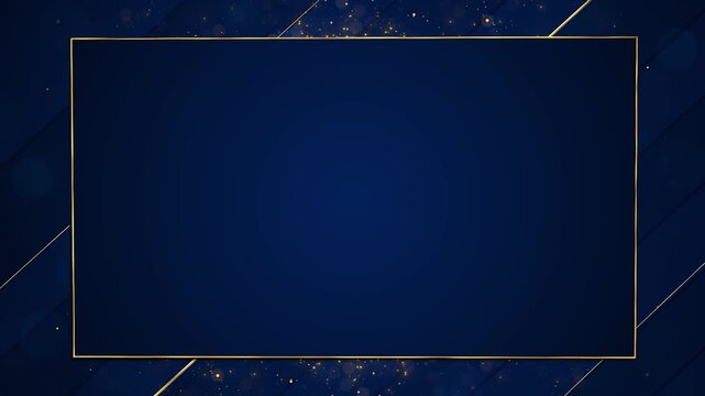 Deep navy luxury background slim gold rectangular frame, diagonal accents, particles, ample copy space. award titles, corporate presentations event announcements, premium branding, wedding invitations