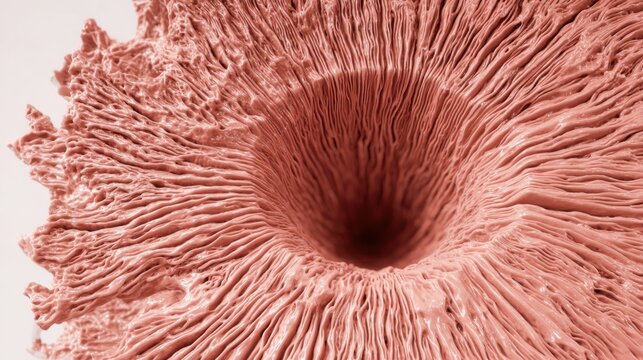 Detailed macro view of hepatic lobule representation with central vein depression and radiating striations